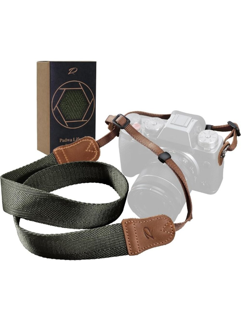 Olive Green Adjustable Camera Strap - 1.5" Wide Cotton & Leather, Universal Fit